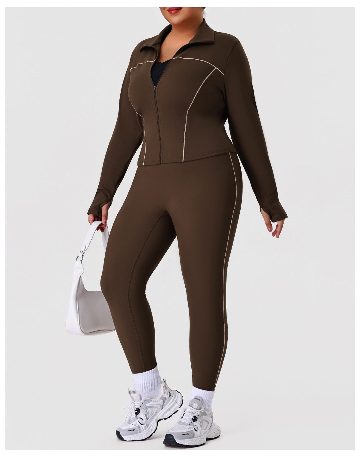Plus Size Zip-Up Jacket & Sweatpants Set