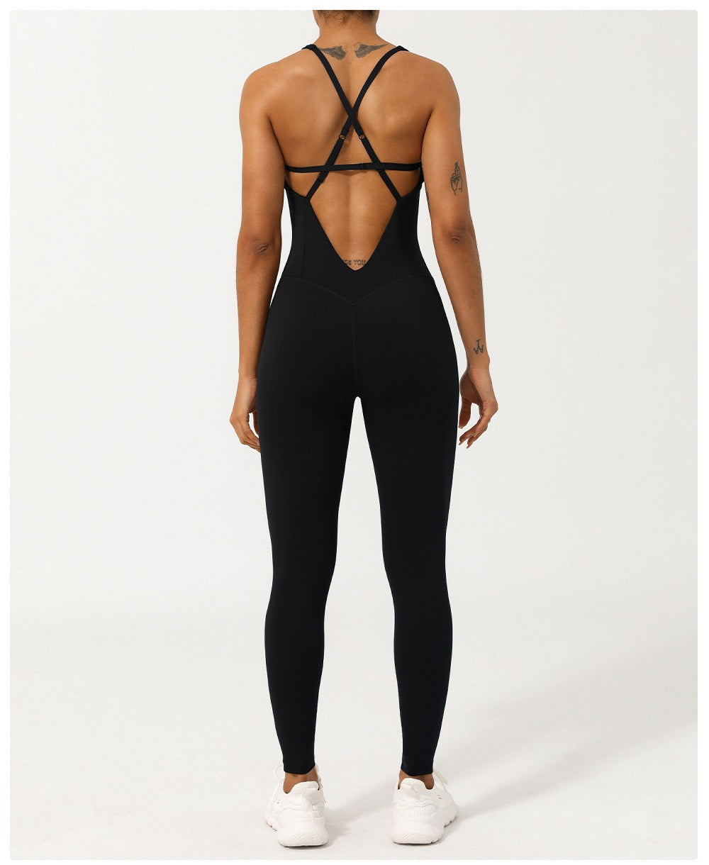 Elastic Tight Yoga Fishbone One-Piece Suit with Adjustable Shoulder Straps and Figure-Controlling Yoga Clothes