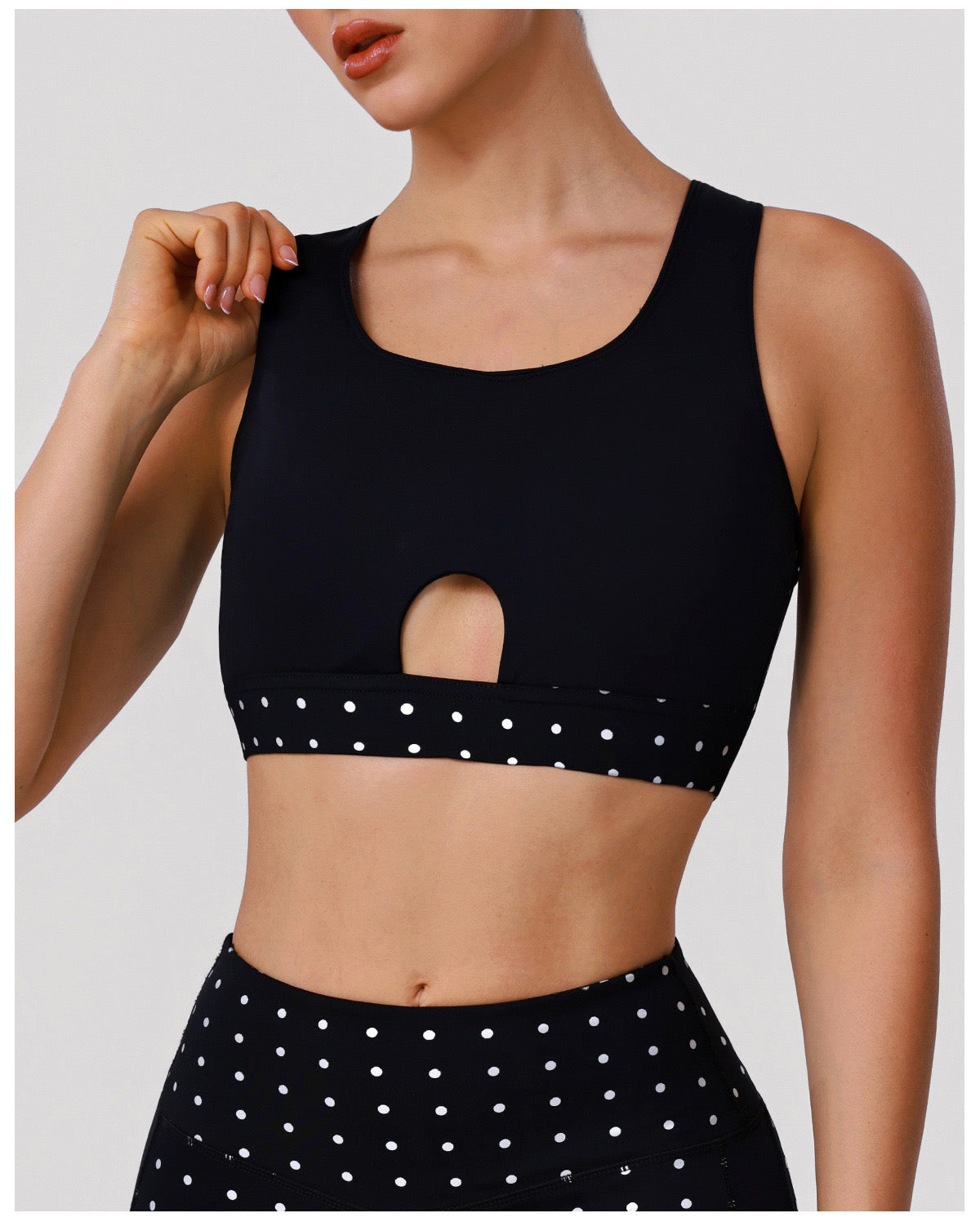 New Polka Dot Breathable Yoga Set with Crisscross Straps High-Waisted Two-Piece Fitness Training Sports Outfit