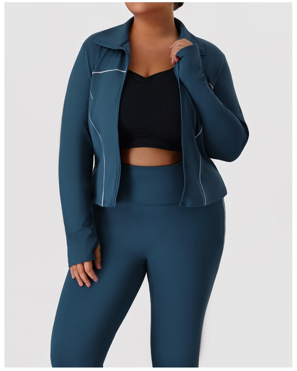 Plus Size Zip-Up Jacket & Sweatpants Set