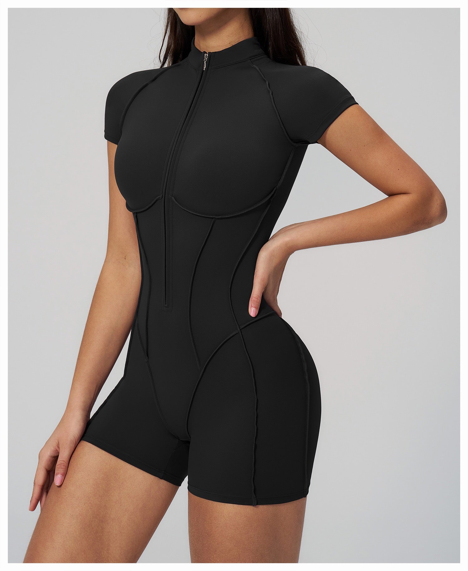 Jumpsuit with Stand-Up Collar and Zipper, Suitable for Gym, Home Training, Butt-Lifting Yoga Jumpsuit