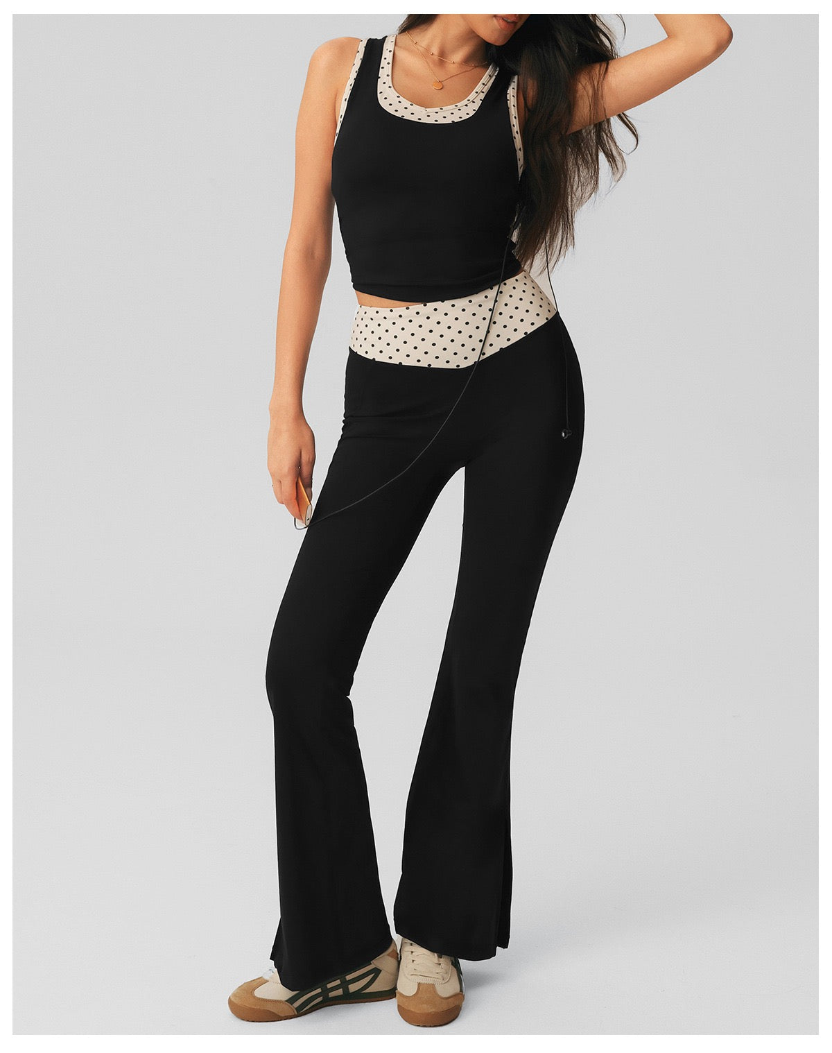 Polka Dot-Flare Pants Set