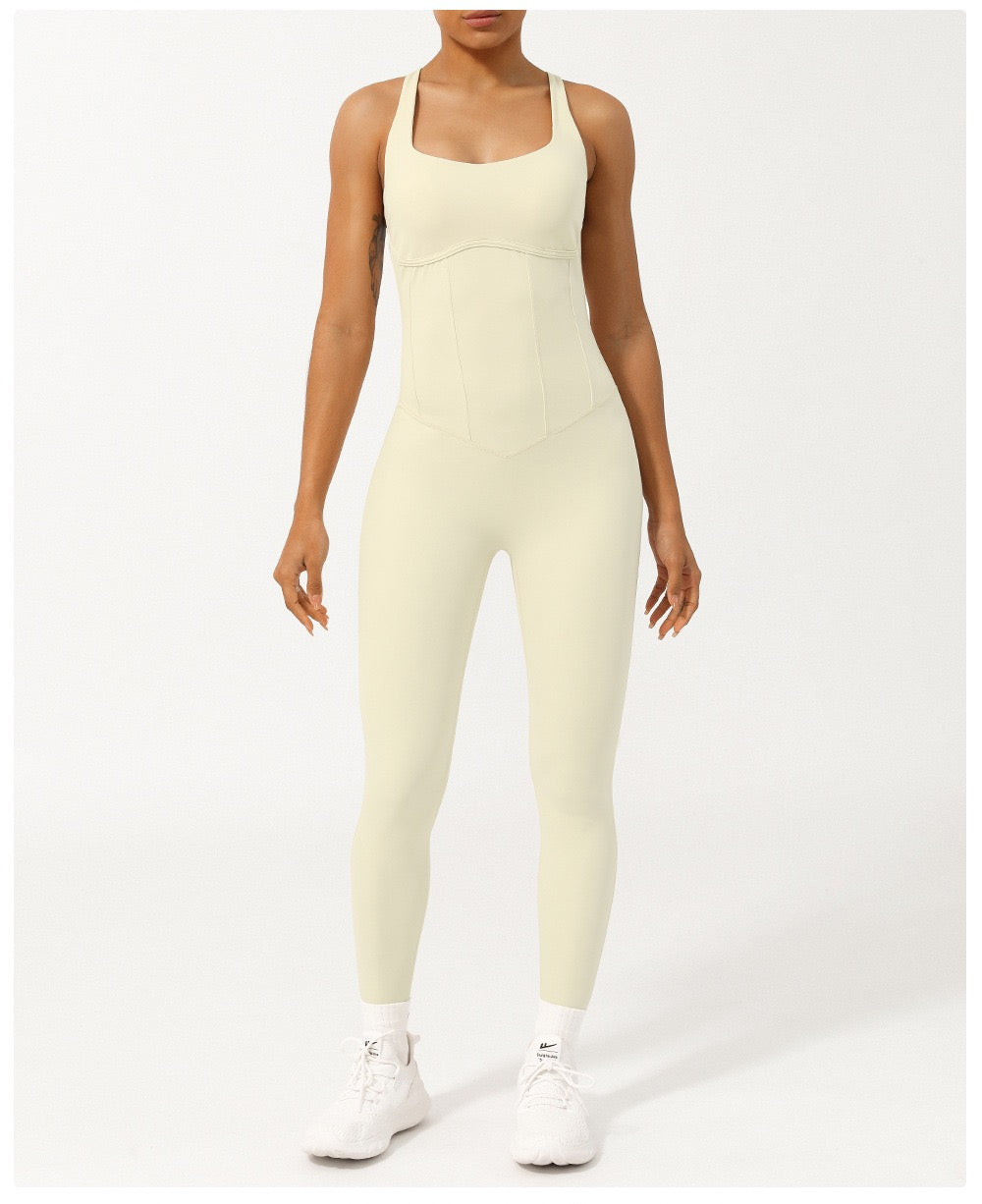 Elastic Tight Yoga Fishbone One-Piece Suit with Adjustable Shoulder Straps and Figure-Controlling Yoga Clothes