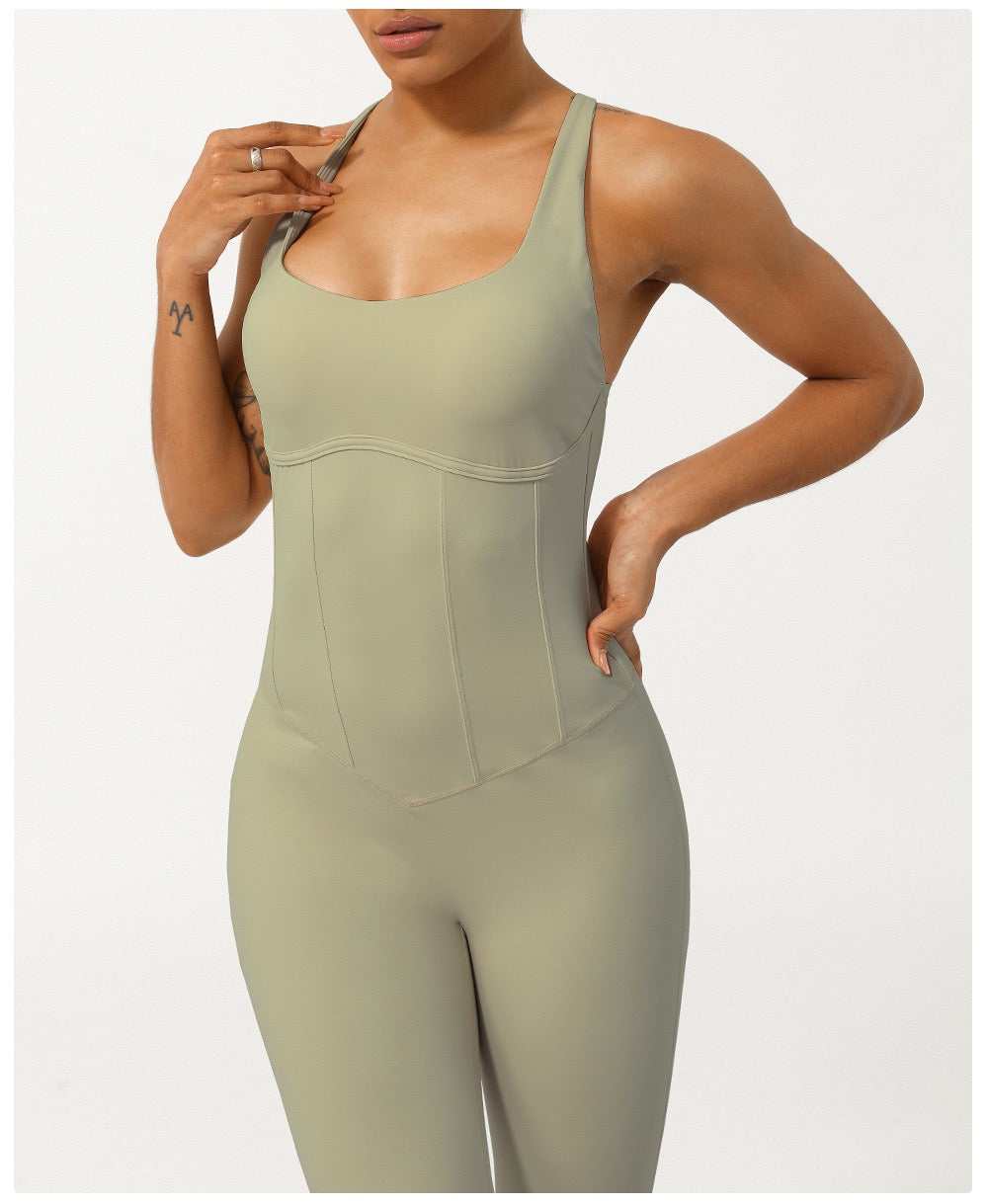 Elastic Tight Yoga Fishbone One-Piece Suit with Adjustable Shoulder Straps and Figure-Controlling Yoga Clothes