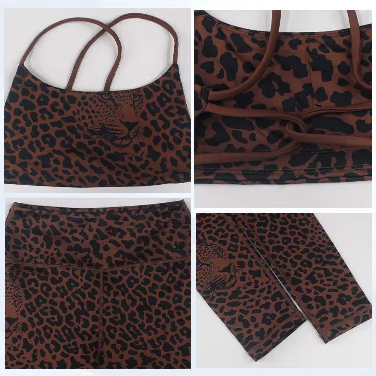 Leopard Print Tight-Fitting Yoga Set for Women