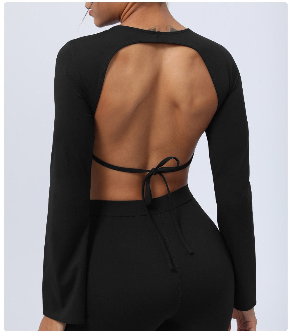 Backless Fitness Suit Two-piece Flared Pants