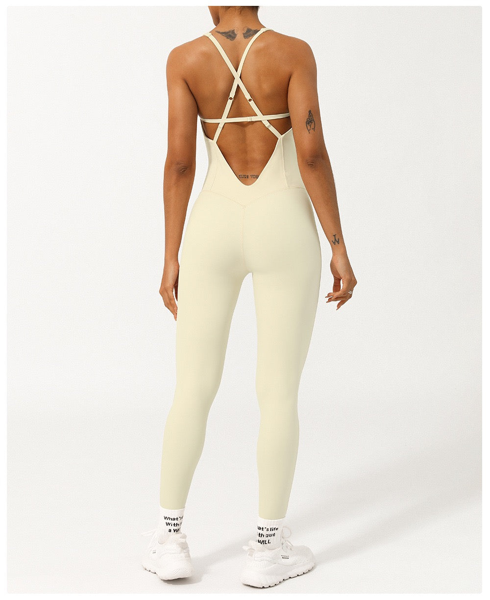 Elastic Tight Yoga Fishbone One-Piece Suit with Adjustable Shoulder Straps and Figure-Controlling Yoga Clothes