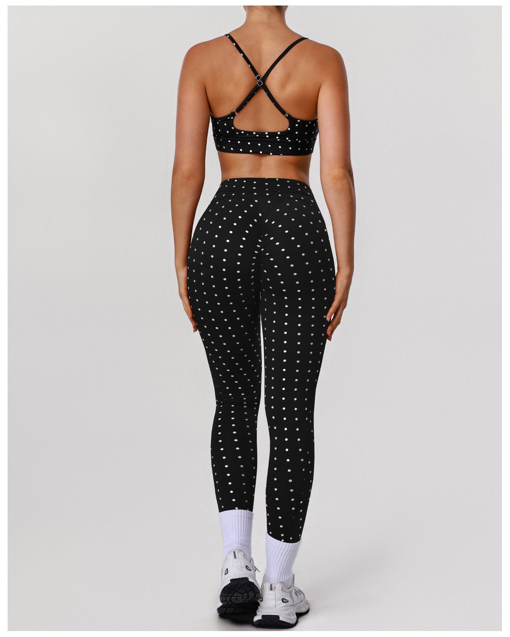 New Polka Dot Breathable Yoga Set with Crisscross Straps High-Waisted Two-Piece Fitness Training Sports Outfit