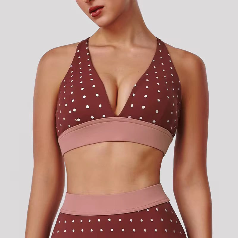Polka Dot Print Two-Piece Yoga Outfit