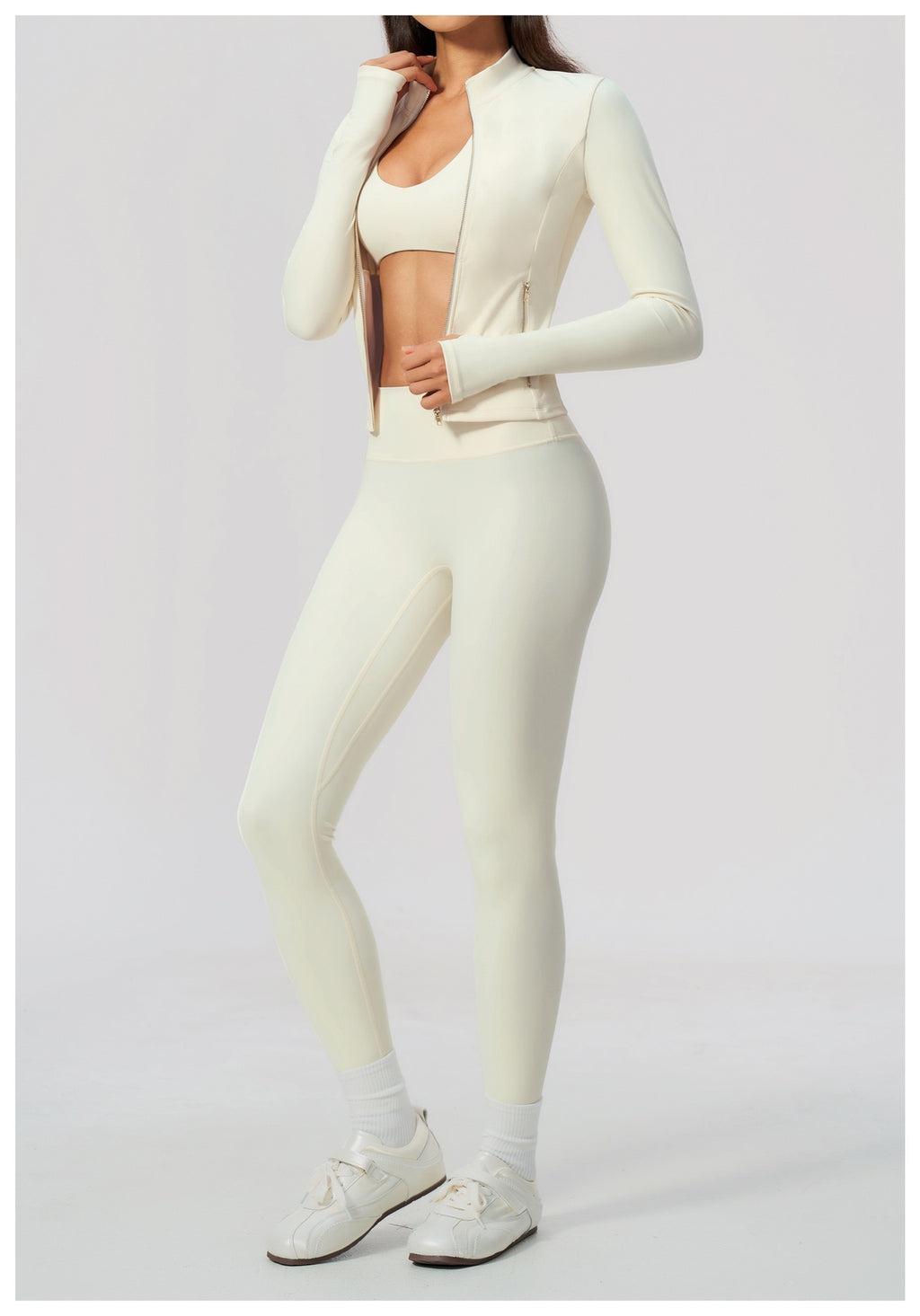 Three-Piece Fitness Set — Sports Jacket, Top & Leggings