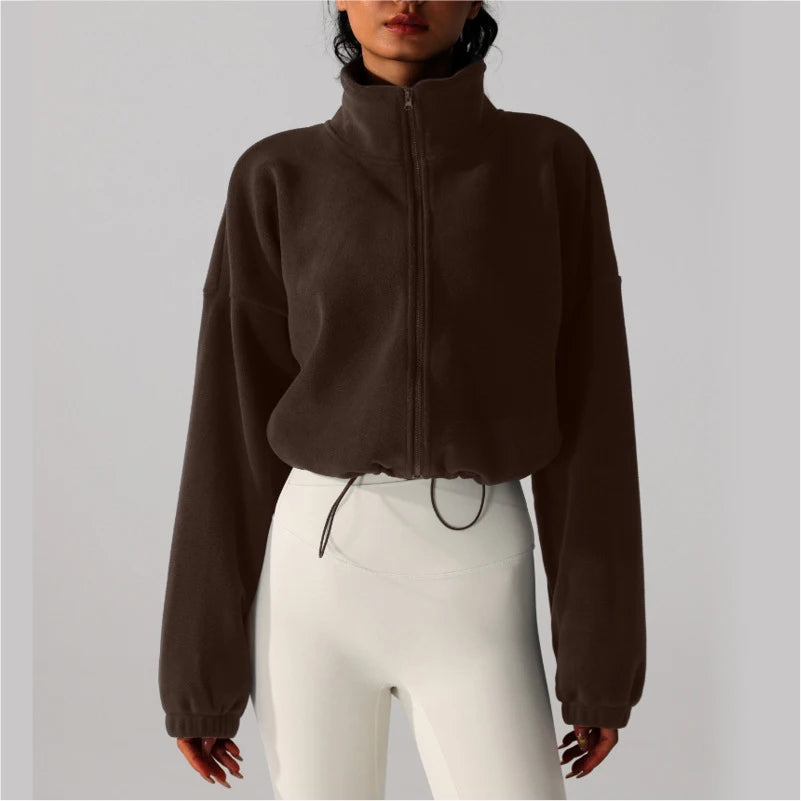 Yoga Gym High Neck Jacket Loose Casual Sportswear Long Sleeve Sweatshirt