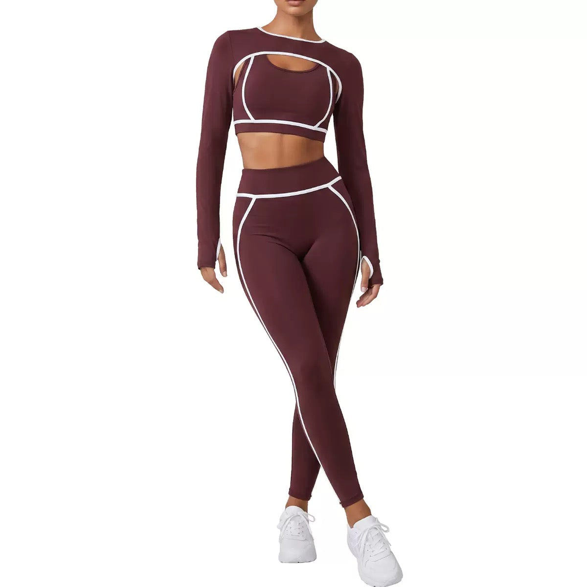 Nude 3 piece sport yoga suit women's high end shoulder top shockproof bra running tight sets
