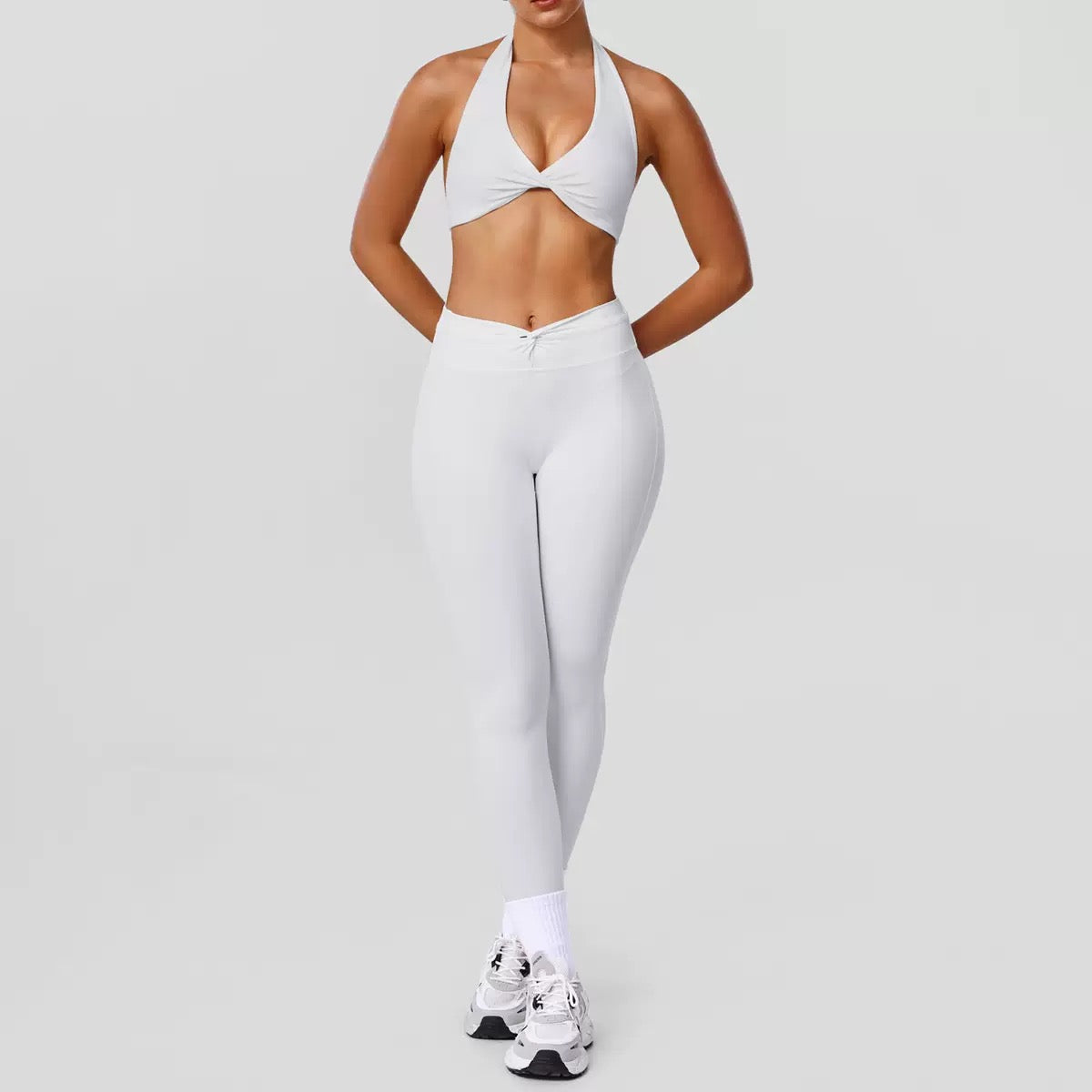 Twist-Pleated Bra & High-Support Yoga Set